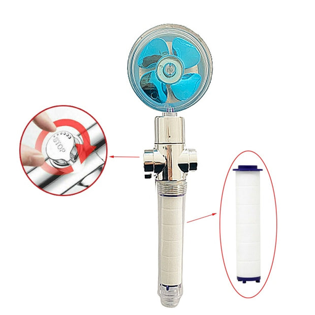 Strong Pressurization Spray Nozzle Water Saving  Rainfall 360 Degrees Rotating With Small Fan Washable Hand-held Shower Head Hand Shower DailyAlertDeals transparent blue  