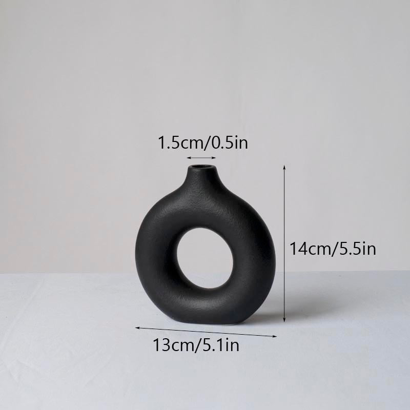 Nordic Ceramic Vase for Pampas Grass Donuts Flower Pot Home Decoration Accessories Office Living Room Interior Table Desk Decor Nordic Ceramic Vase DailyAlertDeals Black S China 