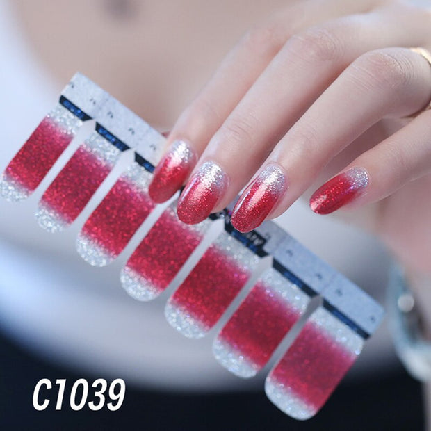 1sheet Korean Nail Polish Strips DIY Waterproof Nail Wraps Mixed Patterns Full Nail Patch Adhesive for Women Nail Art Stickers nail decal sticker DailyAlertDeals C1039  