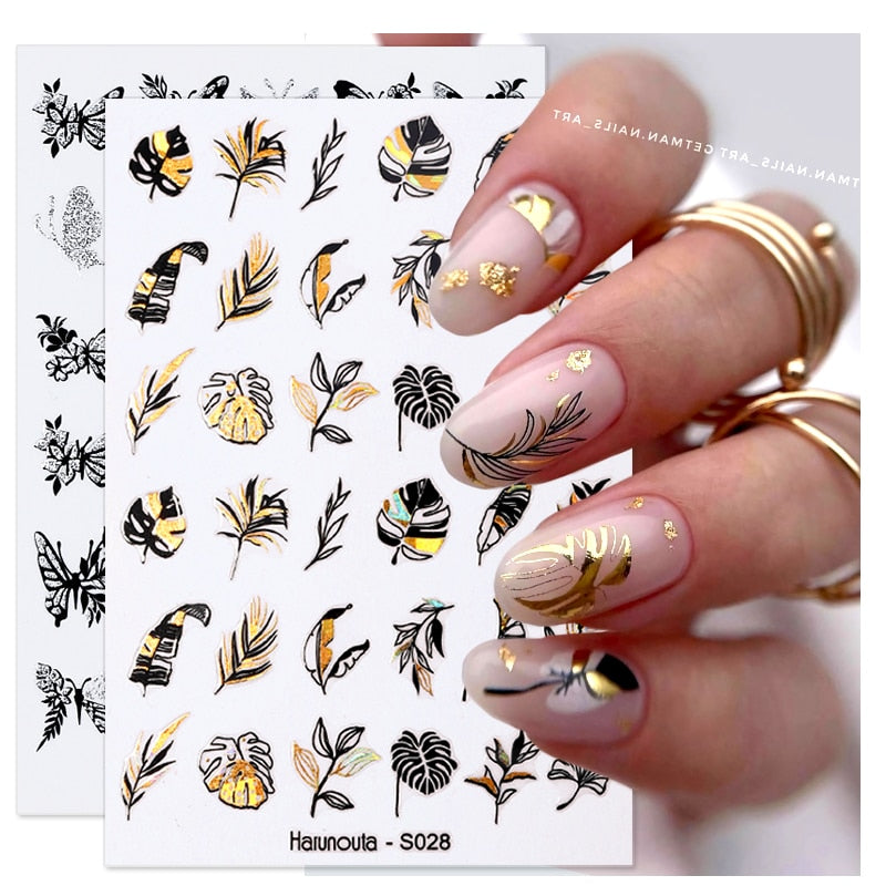 Harunouta Gold Leaf 3D Nail Stickers Spring Nail Design Adhesive Decals Trends Leaves Flowers Sliders for Nail Art Decoration 0 DailyAlertDeals   