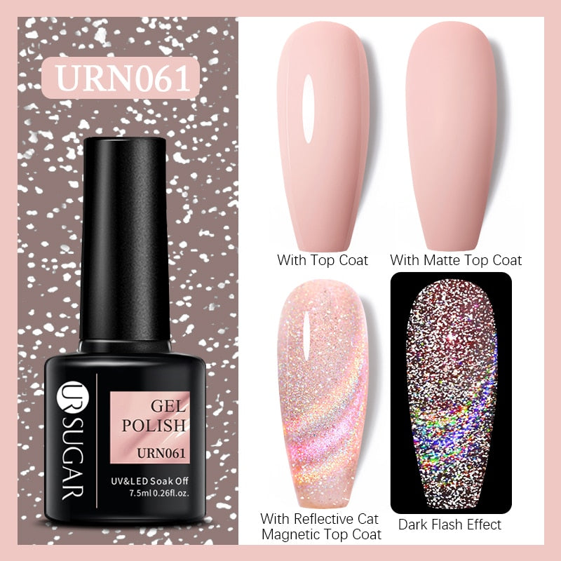 UR SUGAR Holographic Gel Reflective Cat Magnetic Nail Gel Polish Soak Off Laser Gel Glitter Varnish Manicure Nail Art Design Magnetic Nail Gel Polish DailyAlertDeals URN061  