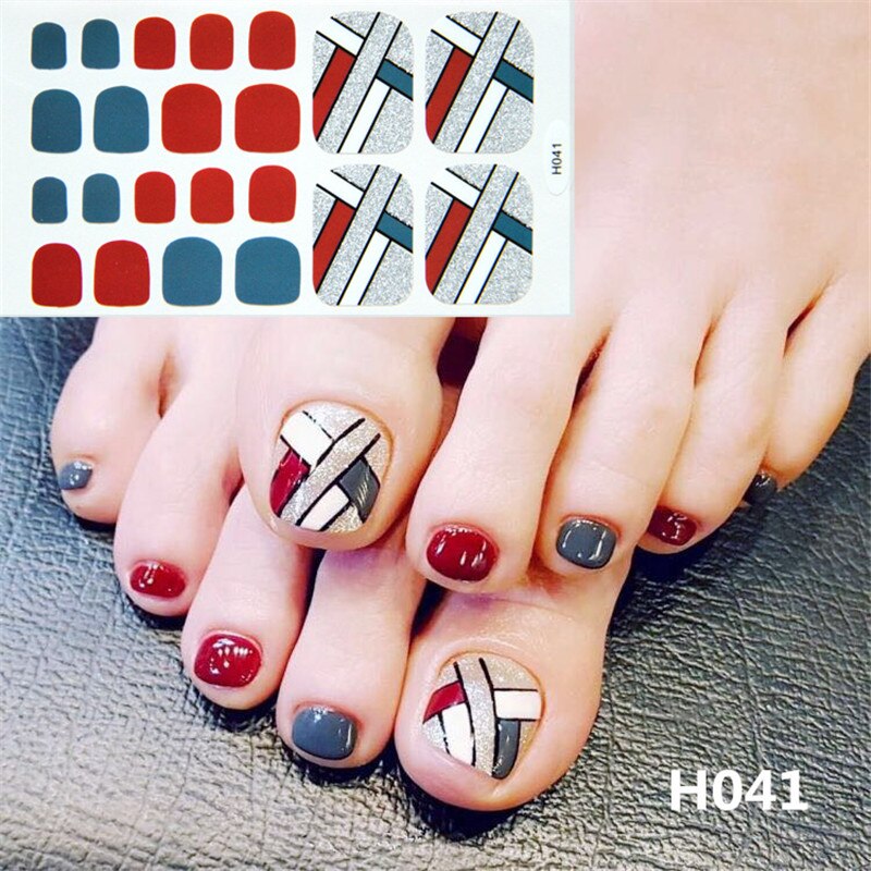 22tips Korea Toe Nail Sticker Wraps Adhesive Decals Toenail Polish Strips DIY Pedicure Foot Decals Manicure Women nail art DailyAlertDeals   