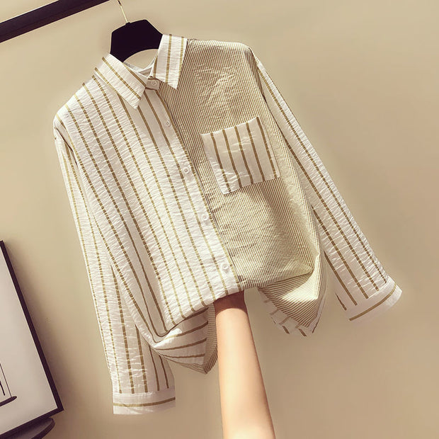 Office Lady Turn-down Collar Pocket Asymmetrical Hot Selling Long Sleeve Blouses Spring Autumn Straight Shirt Women Clothes 2022 0 DailyAlertDeals qiuxiang S 