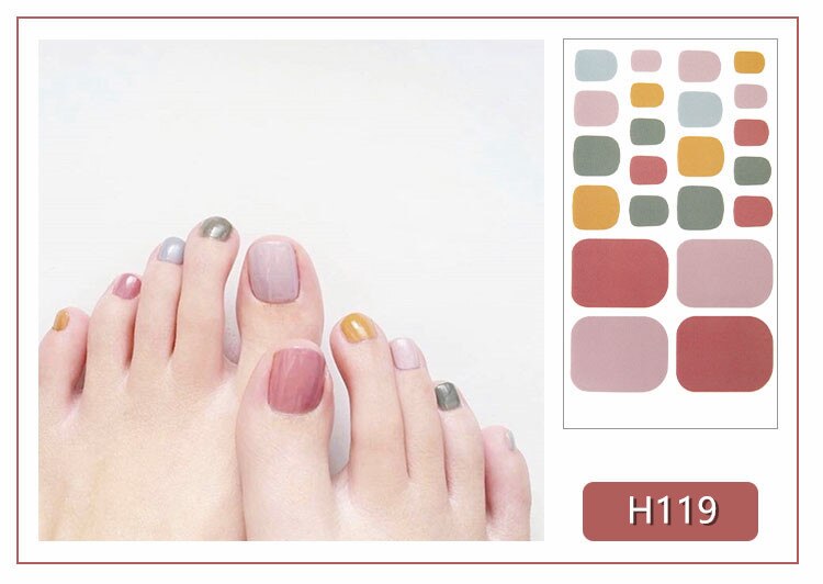 22tips Korea Toe Nail Sticker Wraps Adhesive Decals Toenail Polish Strips DIY Pedicure Foot Decals Manicure Women nail art DailyAlertDeals H119  