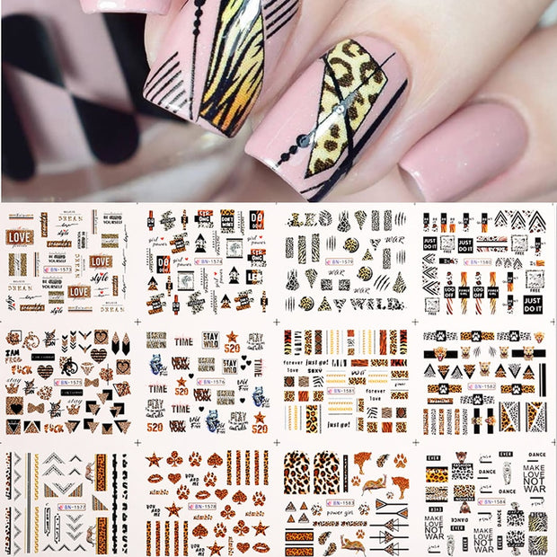 12 Designs Nail Stickers Set Mixed Floral Geometric Nail Art Water Transfer Decals Sliders Flower Leaves Manicures Decoration 0 DailyAlertDeals BN1573-1584  