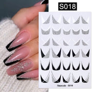 Harunouta Silver Black Geometric Textured Lines Stripe 3D Nail Sticker Flower Leaves Self Adhesive Transfer Sliders Paper 0 DailyAlertDeals S018  