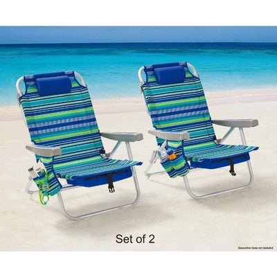 Mainstays 2PCS Folding Event Lay-Flat Backpack Chair Outdoor Portable Reclining Beach Chair Outdoor Chairs DailyAlertDeals   