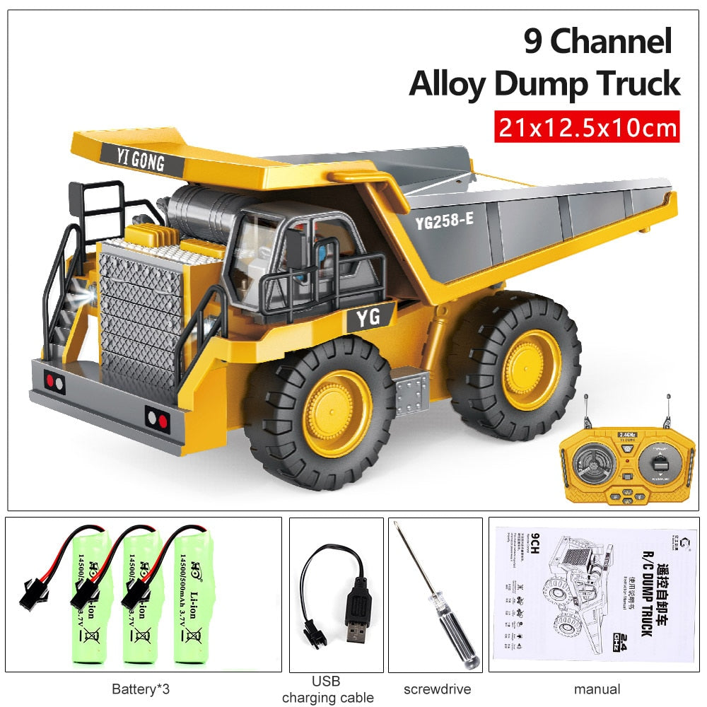 2.4G High Tech 11 Channels RC Excavator Dump Trucks Bulldozer Alloy Plastic Engineering Vehicle Electronic Toys For Boy Gifts RC Excavator Dump Trucks Bulldozer toy for children DailyAlertDeals BC1047 Orange 3B China 
