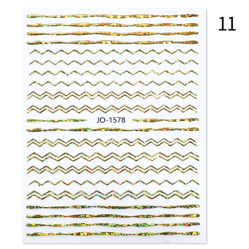 1PC Silver Gold Lines Stripe 3D Nail Sticker Geometric Waved Star Heart Self Adhesive Slider Papers Nail Art Transfer Stickers 0 DailyAlertDeals 1578 Laser Gold  