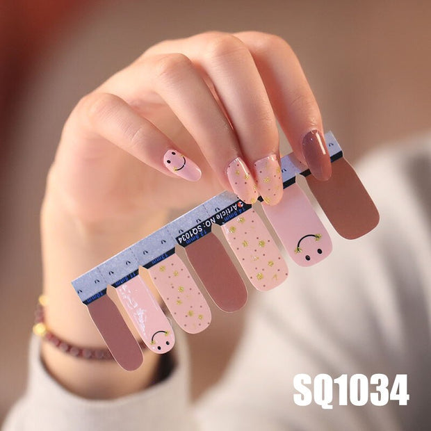 1sheet Korean Nail Polish Strips DIY Waterproof Nail Wraps Mixed Patterns Full Nail Patch Adhesive for Women Nail Art Stickers nail decal sticker DailyAlertDeals SQ1034  