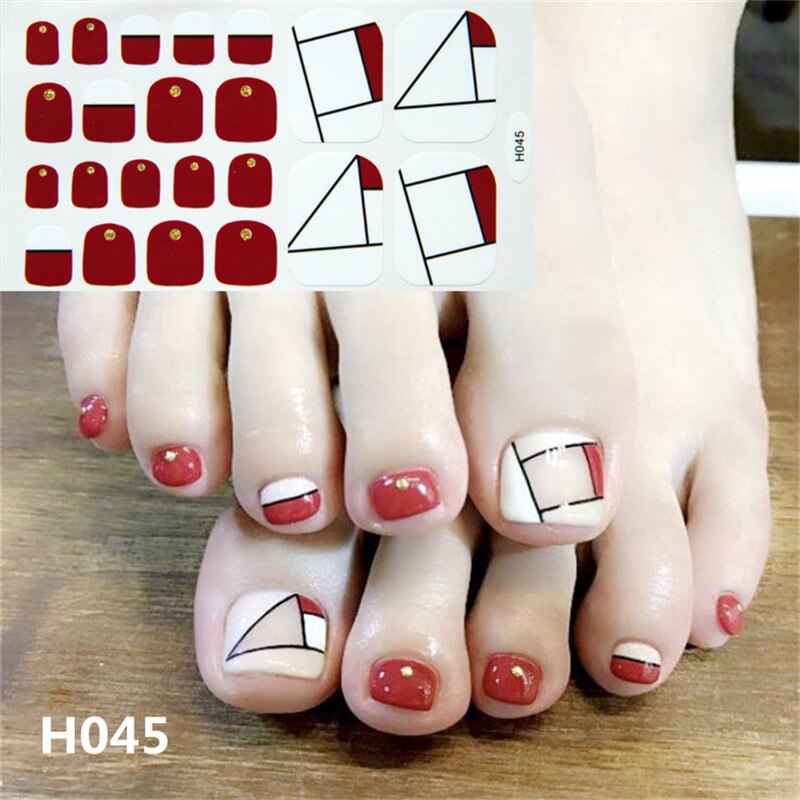 22tips Korea Toe Nail Sticker Wraps Adhesive Decals Toenail Polish Strips DIY Pedicure Foot Decals Manicure Women nail art DailyAlertDeals H045  