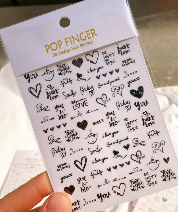 The New Heart Love Design Gold Sliver 3D Nail Art Sticker English Letter French Striping Lines Trasnfer Sliders Valentine Decor Nail Stickers DailyAlertDeals   