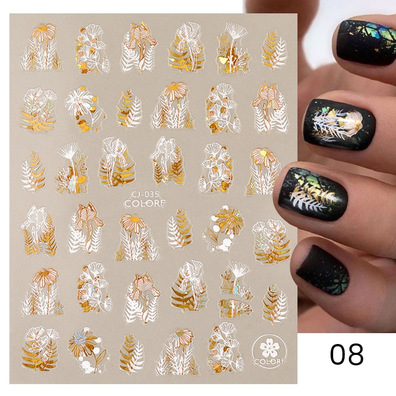 Harunouta Gold Leaf 3D Nail Stickers Spring Nail Design Adhesive Decals Trends Leaves Flowers Sliders for Nail Art Decoration 0 DailyAlertDeals CJ-035  