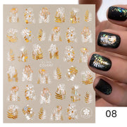 Harunouta Gold Leaf 3D Nail Stickers Spring Nail Design Adhesive Decals Trends Leaves Flowers Sliders for Nail Art Decoration 0 DailyAlertDeals CJ-035  