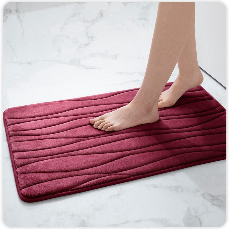 Memory Foam Bath Mat Anti-Slip Shower Carpet Soft Foot Pad Decoration Floor Protector Absorbent Quick Dry Bathroom Rug Mats & Rugs DailyAlertDeals 43x61cm(17x24inch) China wine red 2