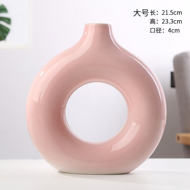 Nordic Vase Circular Hollow Ceramic Donuts Flower Pot Home Living Room Decoration Accessories Interior Office Desktop Decor Gift Vases DailyAlertDeals TTQ-FEN-L  