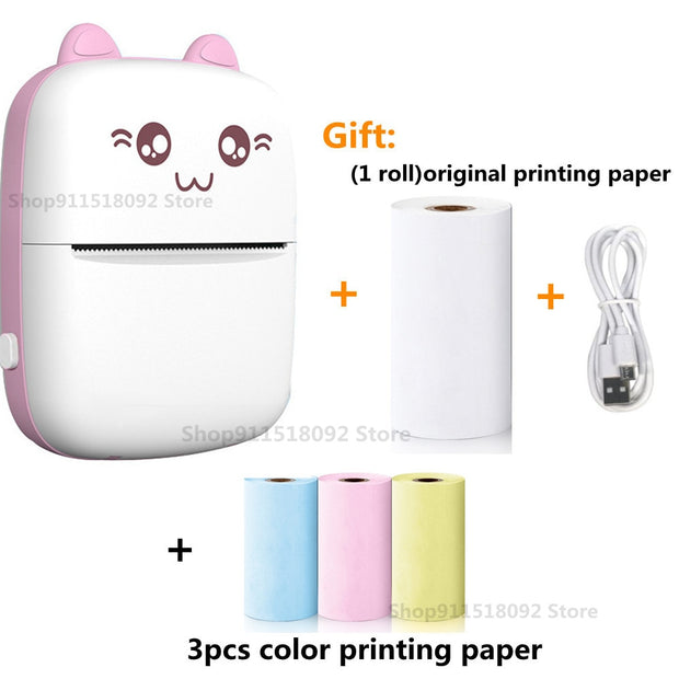 Cat Shape Mini Portable Label Printer Thermal Printing Wireless Impresoras Paper Photo Inkless Printers Sticker Android IOS 57mm Mini printer DailyAlertDeals A-Pink and 3 color China 