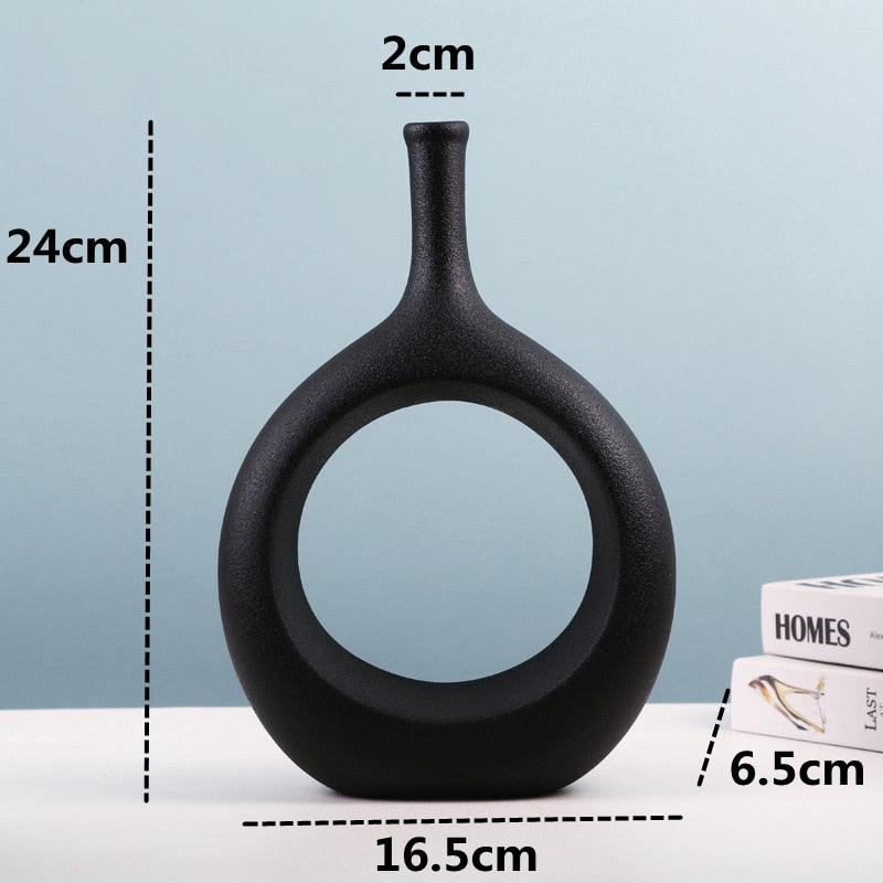 Nordic Vase Circular Hollow Ceramic Donuts Flower Pot Home Living Room Decoration Accessories Interior Office Desktop Decor Gift Vases DailyAlertDeals CHANG-ZUI-HEI-S  