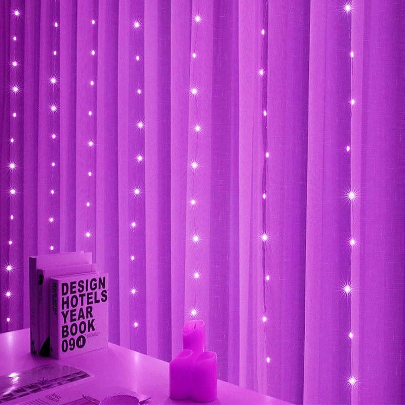 LED String Lights Christmas Decoration Remote Control USB Wedding Garland Curtain 3M Lamp Holiday For Bedroom Bulb Outdoor Fairy 0 DailyAlertDeals Purple 3M X 1M 105LED 