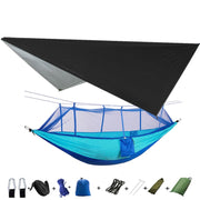 Lightweight Portable Camping Hammock and Tent Awning Rain Fly Tarp Waterproof Mosquito Net Hammock Canopy 210T Nylon Hammocks Camping Hammock and Tent DailyAlertDeals Black and Light blue  