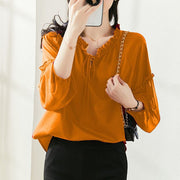 Elegant Fashion V-neck Loose Butterfly Sleeve Blouses Female Solid Color Chiffon Thin Shirts 6XL Oversize Women Clothing 2022 0 DailyAlertDeals   