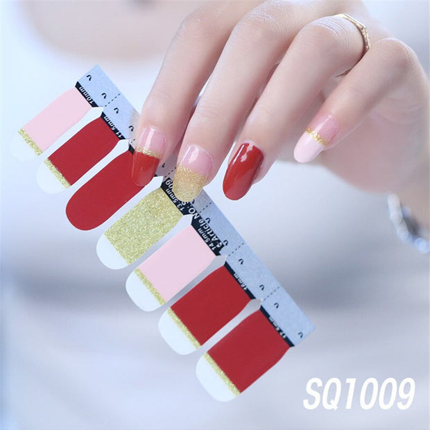 1sheet Korean Nail Polish Strips DIY Waterproof Nail Wraps Mixed Patterns Full Nail Patch Adhesive for Women Nail Art Stickers nail decal sticker DailyAlertDeals SQ1009  