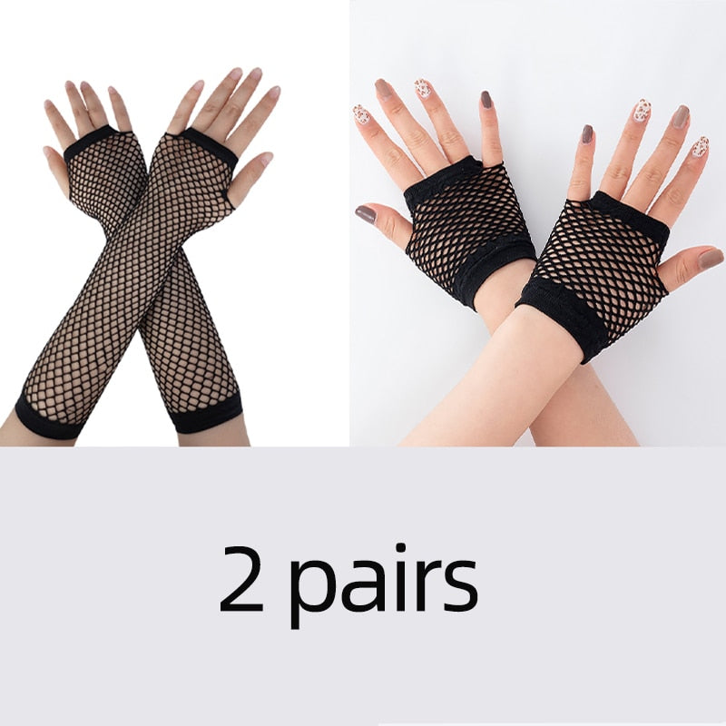 Stylish Long Black Fishnet Gloves Womens Fingerless Gloves Girls Dance Gothic Punk Rock Costume Fancy Gloves Fingerless Gloves DailyAlertDeals 2 pairs 5 One Size 