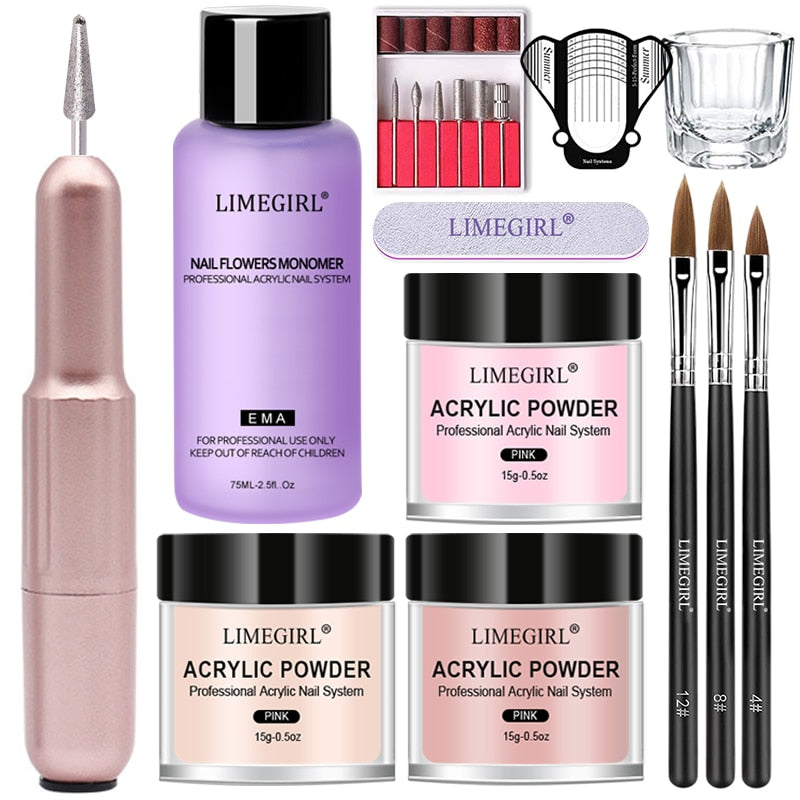 Acrylic Powder Set for Nails Extension Pink White Clear Acrylic Nail Kit with Liquid Monomer Nail Art Acrylic Liquid Set Brush Acrylic Powder for Nail Extension DailyAlertDeals With Nail Drill Set1 USA 