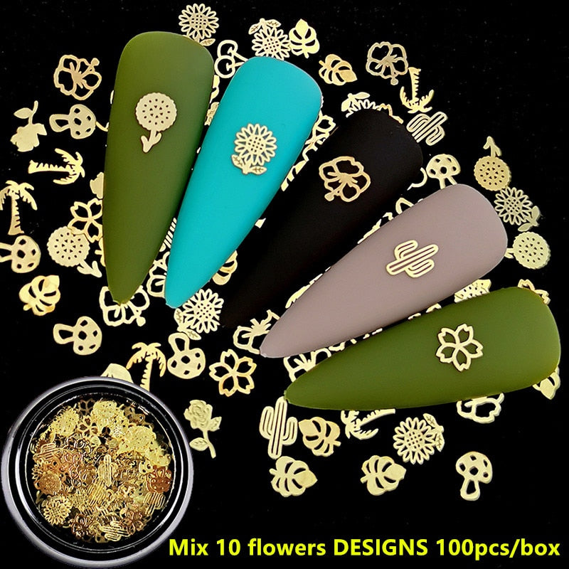 100Pcs/Lot Gold Metal Nail Decals Ultra-thin Flakes Nail Bling Rhinestone Cute 3D Nail Art Decorations Charm Nail Art Rivets 0 DailyAlertDeals 727  