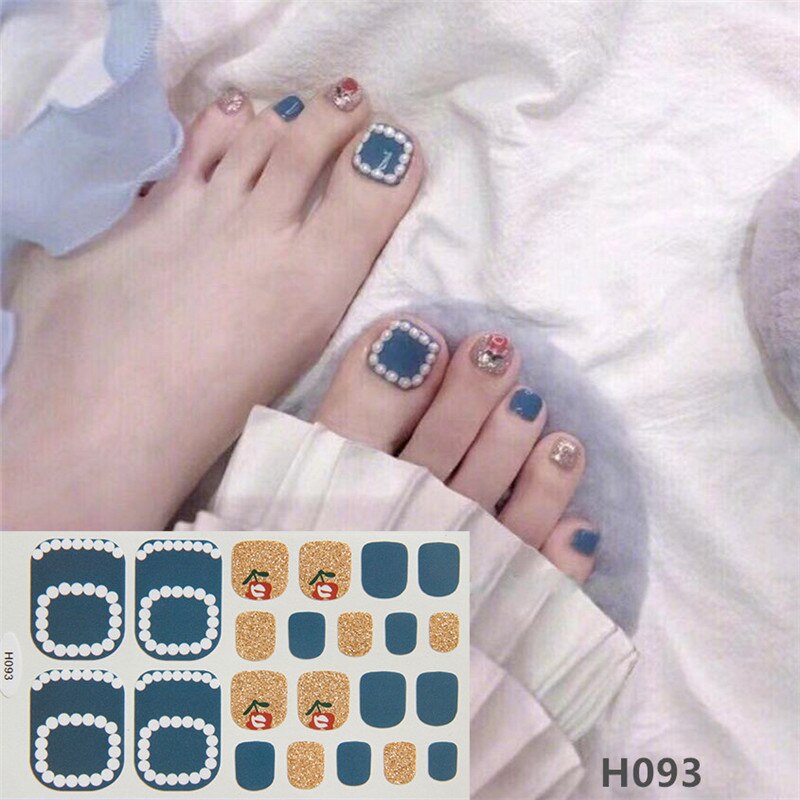 22tips Korea Toe Nail Sticker Wraps Adhesive Decals Toenail Polish Strips DIY Pedicure Foot Decals Manicure Women nail art DailyAlertDeals