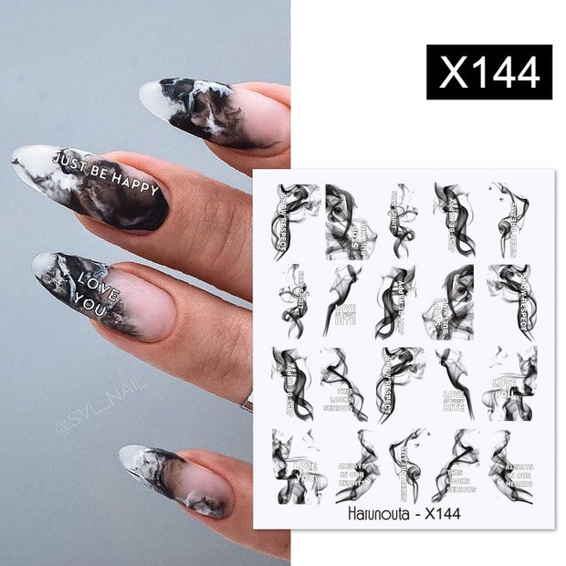 Harunouta French Black White Geometrics Pattern Water Decals Stickers Flower Leaves Slider For Nails Spring Summer Nail Design Nail Stickers DailyAlertDeals X144  