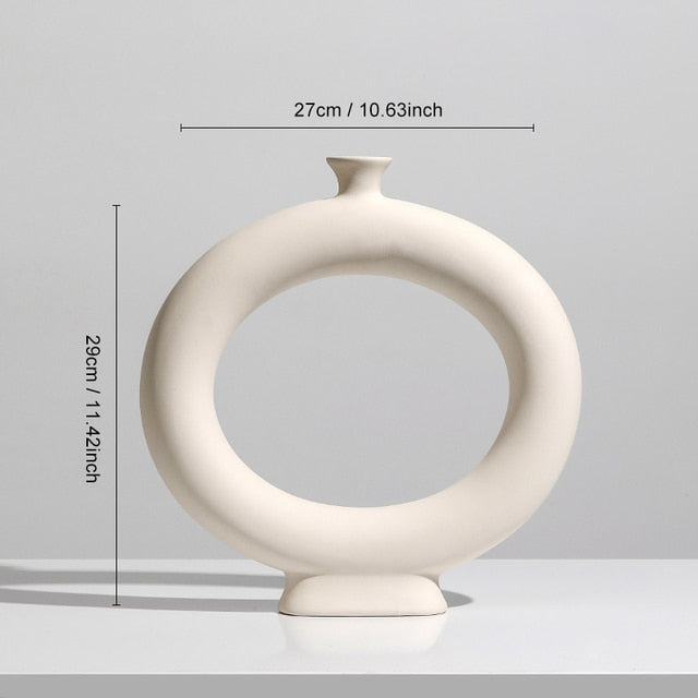 Nordic Modern Ceramic Vases for Decor Circular Hollow Donuts Vases for Flowers Pot Home Living Room Decoration Accessories Interior Office Desktop Decor Gift Vases DailyAlertDeals F  