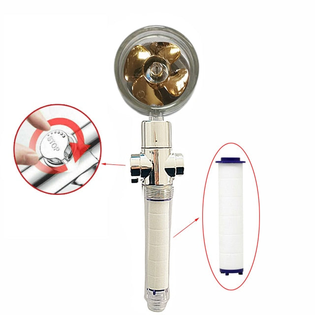 Strong Pressurization Spray Nozzle Water Saving  Rainfall 360 Degrees Rotating With Small Fan Washable Hand-held Shower Head Hand Shower DailyAlertDeals transparent gold  