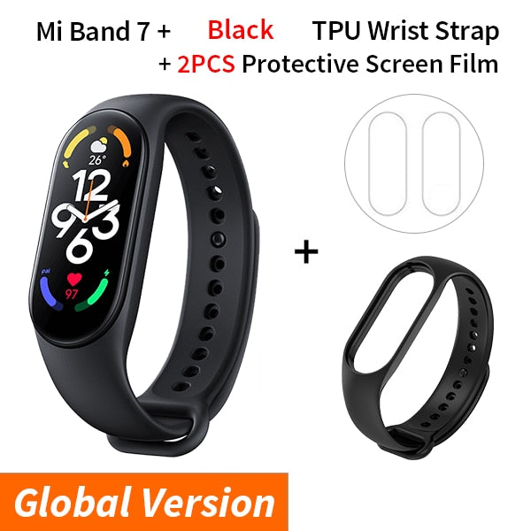 Xiaomi Mi Band 7 Smart Bracelet Fitness Tracker and Activity Monitor Smart Band 6 Color AMOLED Screen Bluetooth Waterproof Fitness Tracker and Activity Monitor Accessories DailyAlertDeals Add Black Strap USA 