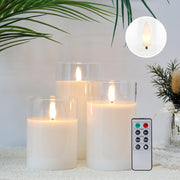 3Pcs Glass Wax Flameless Candles 3D Effect LED Candles White Wax Battery Candles with 8-Key Remote Control Home Decor Candles DailyAlertDeals   