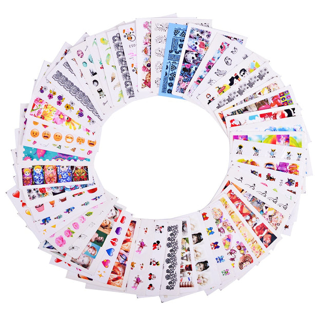 18-50Pcs/Set Mixed Design New Nail Art Sticker Set Black Lace Gold Silver Glitter Flower Water Decal Slider Wraps Decor Manicure Nail Sticker DailyAlertDeals Hot random 50 (50pc  