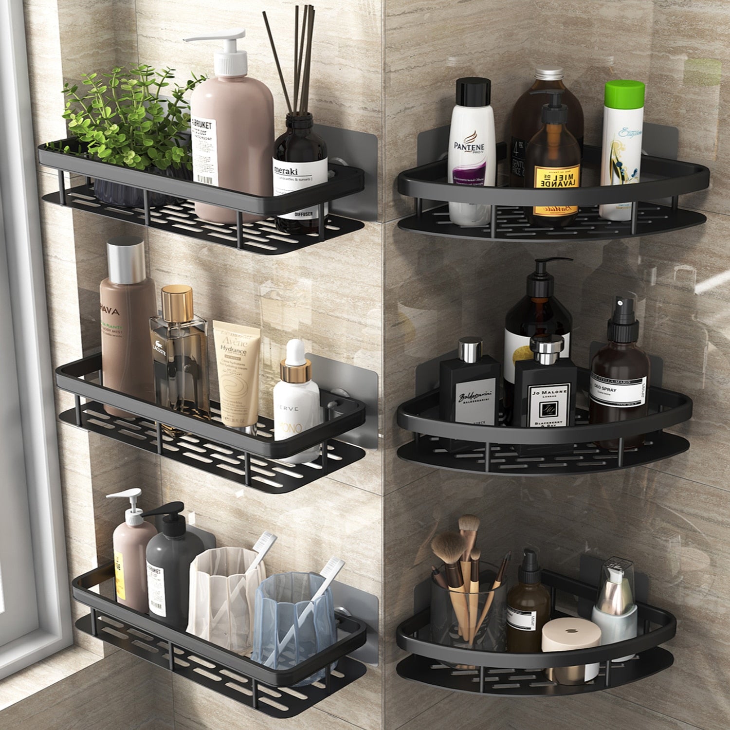 Bathroom Shelf Makeup Storage Organizer Aluminum Alloy Shampoo Rack Shower Shelf Bathroom Accessories No Drill Wall Shelf Corner Wall Shelves DailyAlertDeals   