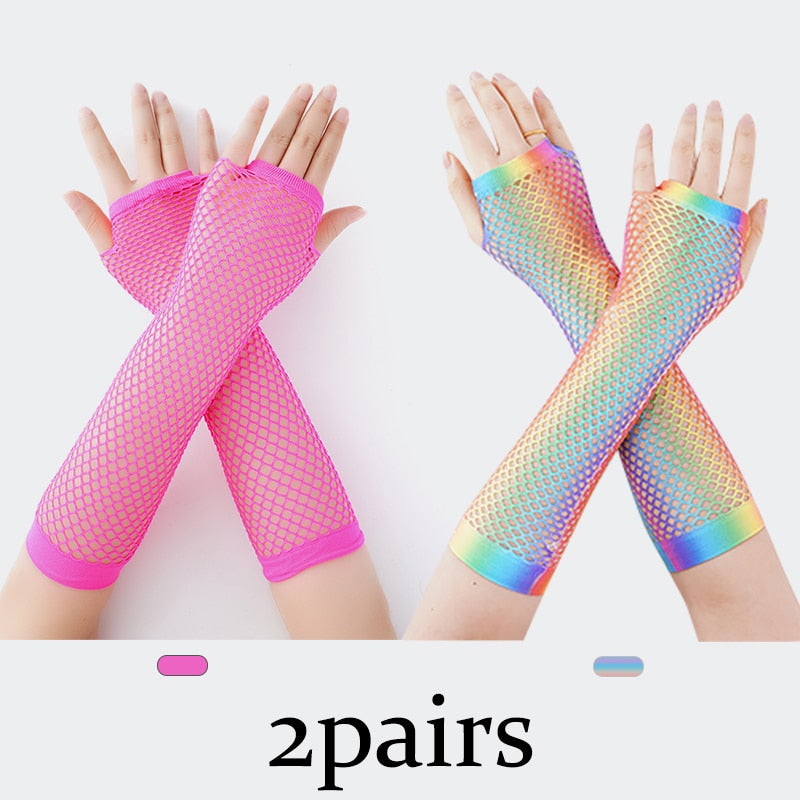 Stylish Long Black Fishnet Gloves Womens Fingerless Gloves Girls Dance Gothic Punk Rock Costume Fancy Gloves Fingerless Gloves DailyAlertDeals 2 pairs 2 One Size 