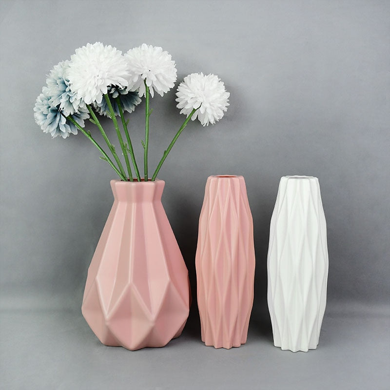 Modern Glass Flower Vase White Pink Blue Plastic Vase artificial flora Pot Basket Nordic Home Living Room Decoration Ornament Flower Arrangement Vase DailyAlertDeals   