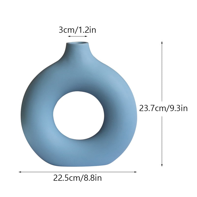 Nordic Ceramic Vase for Pampas Grass Donuts Flower Pot Home Decoration Accessories Office Living Room Interior Table Desk Decor Nordic Ceramic Vase DailyAlertDeals Sky Blue L China 