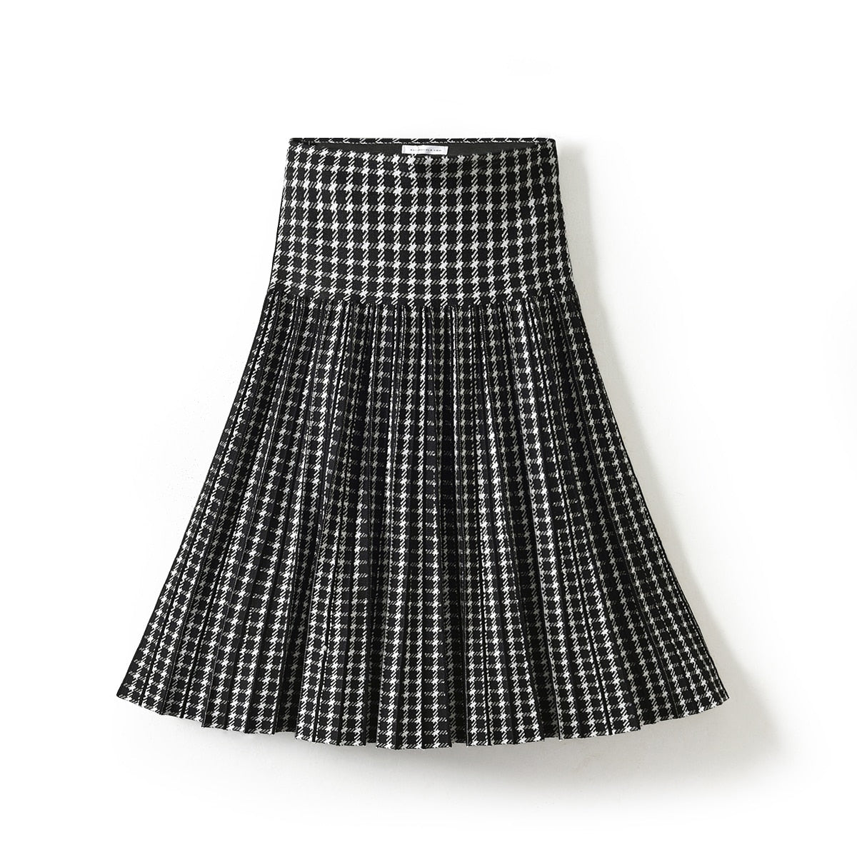 2022 Women Knitted Pleated Skirts Fashion High Waist Knit Dress Solid Color Female Classic Skirt 0 DailyAlertDeals black plaid XS 
