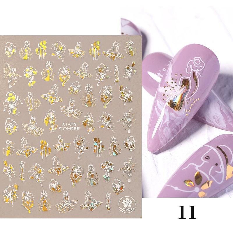 Harunouta 2022 NEW Gold Bronzing Slider Nail Art 3D Decals Decoration Flower Leaves Nail Art Sticker DIY Manicure Transfer Decal Nail Stickers DailyAlertDeals CJ-11  
