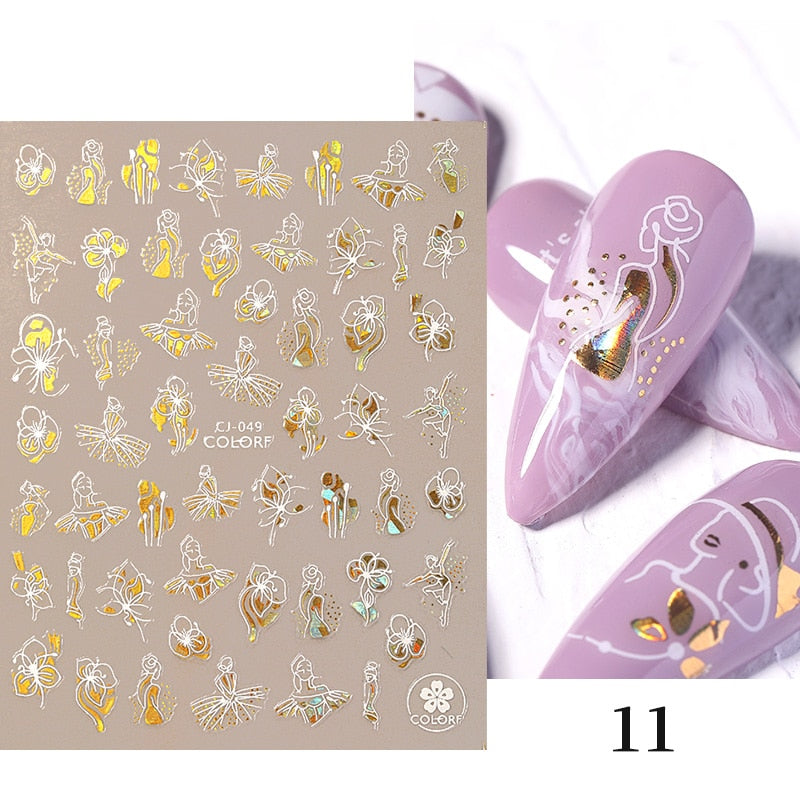 NEW Gold Nail Art 3D Decals Decoration Flower Leaves Nail Art Sticker DIY Manicure Transfer Decal Nail Stickers DailyAlertDeals
