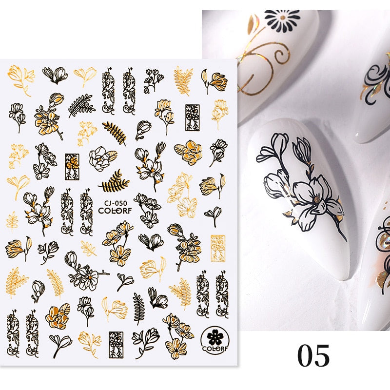 Harunouta Gold Leaf 3D Nail Stickers Spring Nail Design Adhesive Decals Trends Leaves Flowers Sliders for Nail Art Decoration 0 DailyAlertDeals A05  