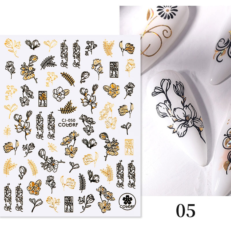 Harunouta 2022 NEW Gold Bronzing Slider Nail Art 3D Decals Decoration Flower Leaves Nail Art Sticker DIY Manicure Transfer Decal 0 DailyAlertDeals CJ-05  