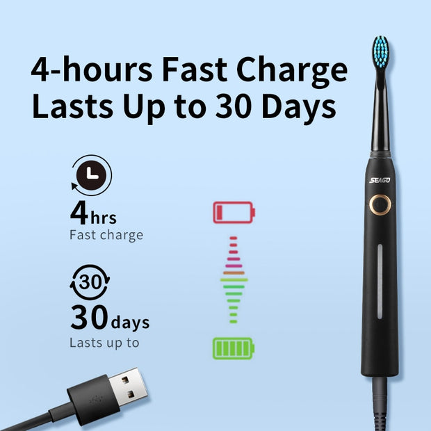 Seago Sonic Electric Toothbrush Tooth brush USB Rechargeable adult Waterproof automatic 5 Mode with Travel case Toothbrushes DailyAlertDeals   