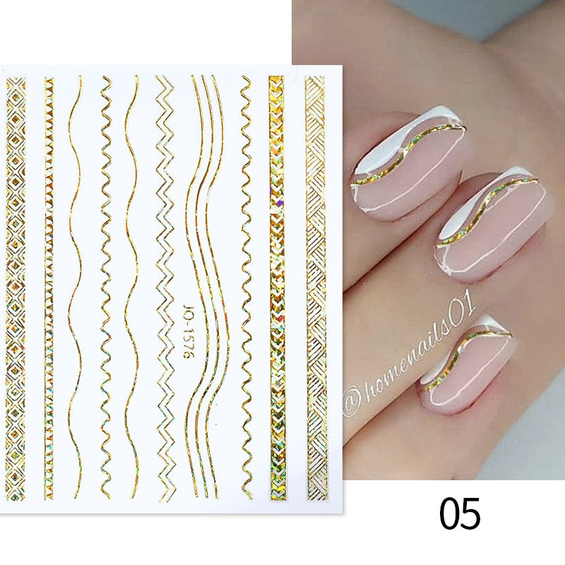 1PC Silver Gold Lines Stripe 3D Nail Sticker Geometric Waved Star Heart Self Adhesive Slider Papers Nail Art Transfer Stickers 0 DailyAlertDeals