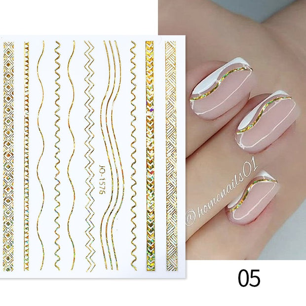 French 3D Nail Decals Stickers Stripe Line French Tips Transfer Nail Art Manicure Decoration Gold Reflective Glitter Stickers nail art DailyAlertDeals A05  