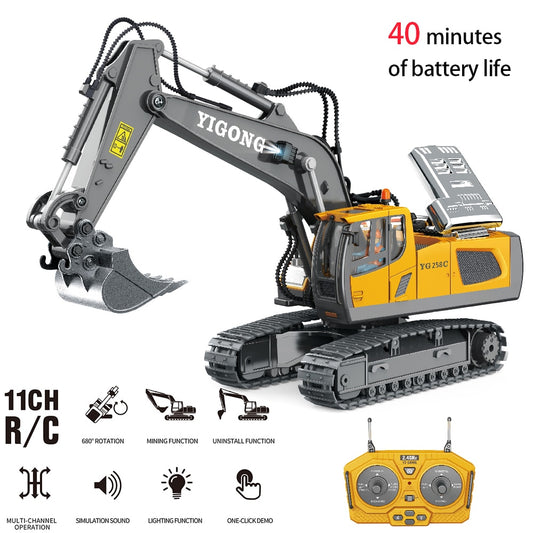 2.4G High Tech 11 Channels RC Excavator Dump Trucks Bulldozer Alloy Plastic Engineering Vehicle Electronic Toys For Boy Gifts RC Excavator Dump Trucks Bulldozer toy for children DailyAlertDeals   