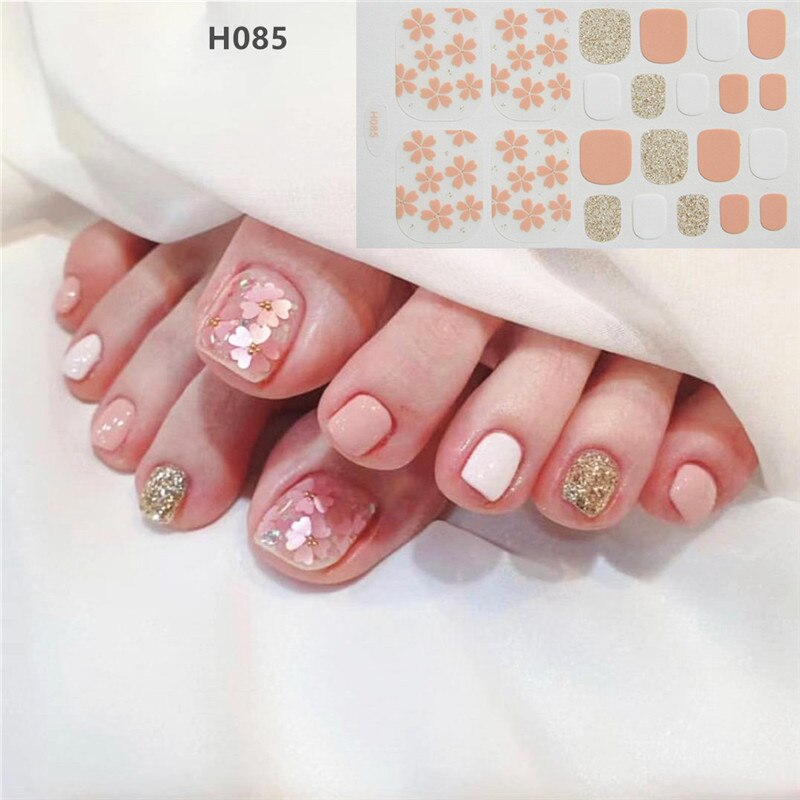 22tips Korea Toe Nail Sticker Wraps Adhesive Decals Toenail Polish Strips DIY Pedicure Foot Decals Manicure Women nail art DailyAlertDeals H085  